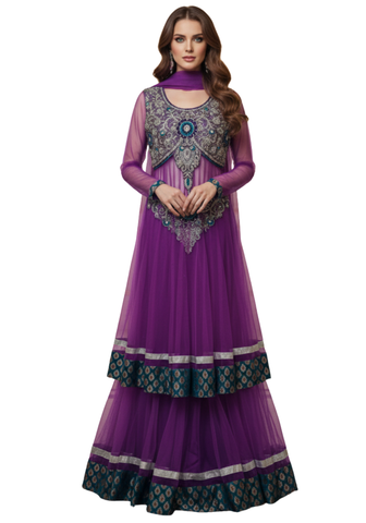 Lehenga Sheila – Violet & Bleu Canard | Taille 36