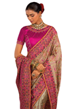 Sari Sharadha beige brodé avec pierres et miroirs