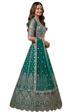 Lehenga Shakila Rama Green avec broderies doré clair, bustier, jupe évasée et dupatta