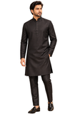 Ensemble Indien Homme Adharva Noir – Kurta, Pantalon & Veste Brodée