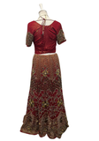 Bridal lehenga rouge et or fait main