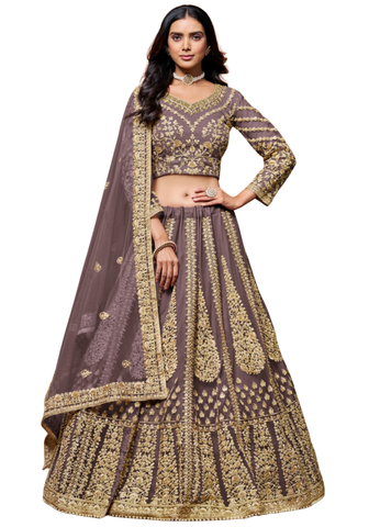 lehenga taupe brodé invité mariage tenue indienne chic