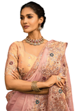 Soft rose silk sari detailed embroidery