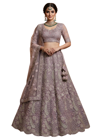 lehenga mauve mariage brodé tulle soie narkis fashion soraya