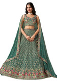 Lehenga Ramya vert émeraude – tenue indienne brodée pour mariage et cérémonie