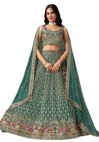 Lehenga Ramya vert émeraude – tenue indienne brodée pour mariage et cérémonie