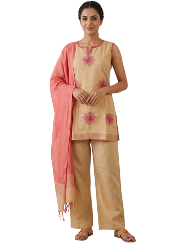 Salwar Sareeta – Beige Doré & Rose Corail
