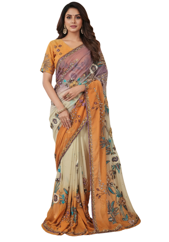 Sari prêt-à-porter tricolore sulekha