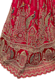 Ensemble lehenga Padmavati rose framboise avec bustier et voile brodé