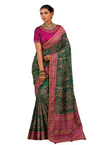 Sari Sharadha vert émeraude avec broderies artisanales