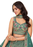 Bustier brodé vert émeraude Lehenga Ramya – détails sequins et fils dorés
