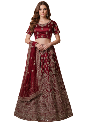 Beau lehenga mariage bordeaux Rashmika