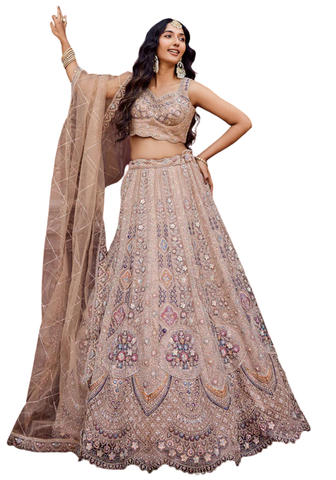 Lehenga Ridhima Beige – Ensemble brodé tulle et sequin