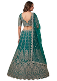 Lehenga Shakila Rama Green avec broderies doré clair, bustier, jupe évasée et dupatta