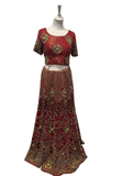 Bridal lehenga rouge et or fait main