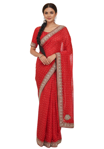 Sari prêt-à-porter rouge Mahira