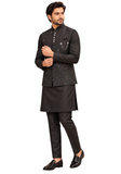 Ensemble Indien Homme Adharva Noir – Kurta, Pantalon & Veste Brodée