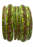 Coffret Diwali Glow Vert Précieux avec bracelets indiens verts et dorés, boucles d'oreilles chandbali et tikka assorti – Narkis Fashion