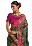 Sari Sharadha vert émeraude avec broderies artisanales