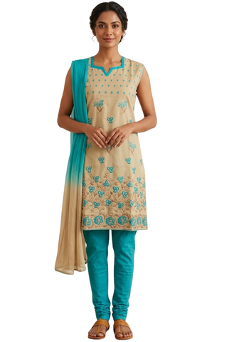 Salwar Aruna beige sable et turquoise femme