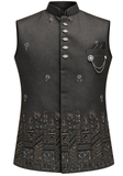 Ensemble Indien Homme Adharva Noir – Kurta, Pantalon & Veste Brodée