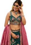 lehenga vert rose mariage brodé georgette narkis fashion