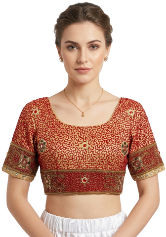 blouse sari rouge doré brodée mariage
