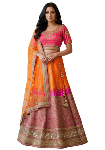 Lehenga Vanitha – Orange & Rose Fuchsia