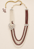 Mala Mayur collier marié indien perles bordeaux et ivoire