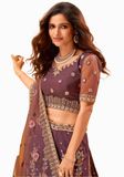 Bustier Choli prune aubergine avec encolure et bordure brodées