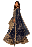 lehenga sharara bleu nuit brodé or