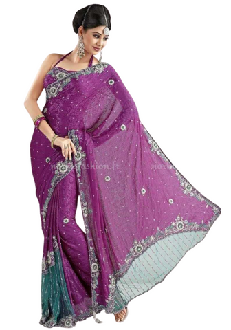 Sari mariage violet Achourya - Narkis Fashion