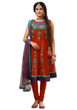 Salwar Alihena orange brodé effet robe – vue de face
