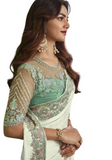 Sublime sari blanc et vert Amulya