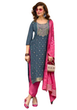 Salwar classic gris et rose Ashwini - Tailles 38 et 44