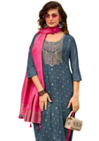 Salwar classic gris et rose Ashwini - Tailles 38 et 44