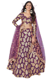 Lehenga sequin violet doré Atika