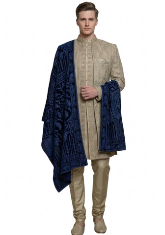 Châle velours banarasi bleu marine - Narkis Fashion