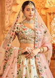 Lehenga mariée soie beige Devipriya - 2 voiles