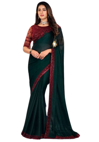 Beau sari vert et rouge Elisa
