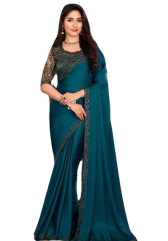 Elégant sari bleu paon Emma