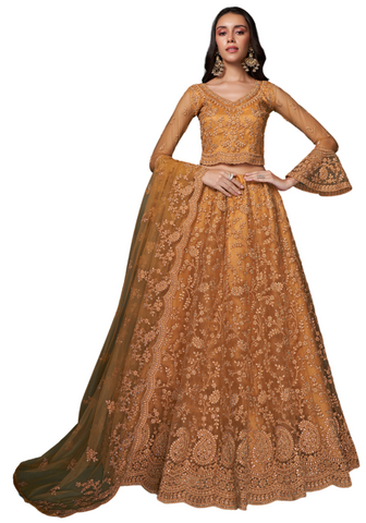 Lehenga nuptial jaune doré Eshika