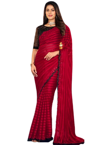 Elégant sari rouge et noir Evelyne