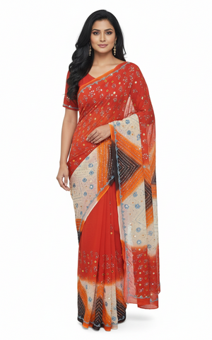 Sari Prêt Orange Menaka  - Taille 40/44