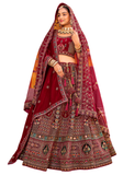 lehenga mariée Hansika velours bordeaux brodé doré – vue avant