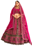 lehenga mariée Haripriya velours fuchsia brodé – vue avant