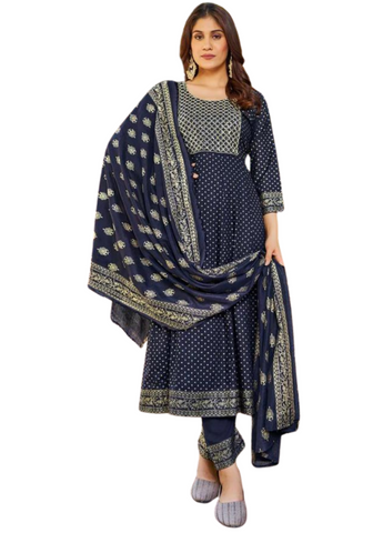 Salwar kameez bleu marine Punitha - Taille 46