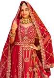 lehenga mariage indien rouge Hemalatha avec dupatta brodé