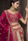 Lehenga mariée soie ivoire et rose Haasini