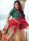 Lehenga mariée soie orange et rouge Hasmita